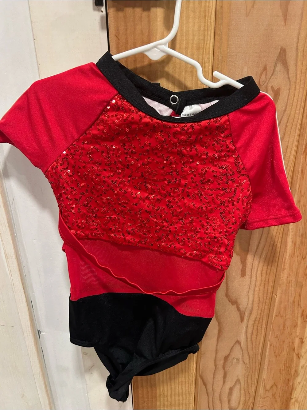 Weissman Girls Black Track Joggers with Red Sequin Leotard